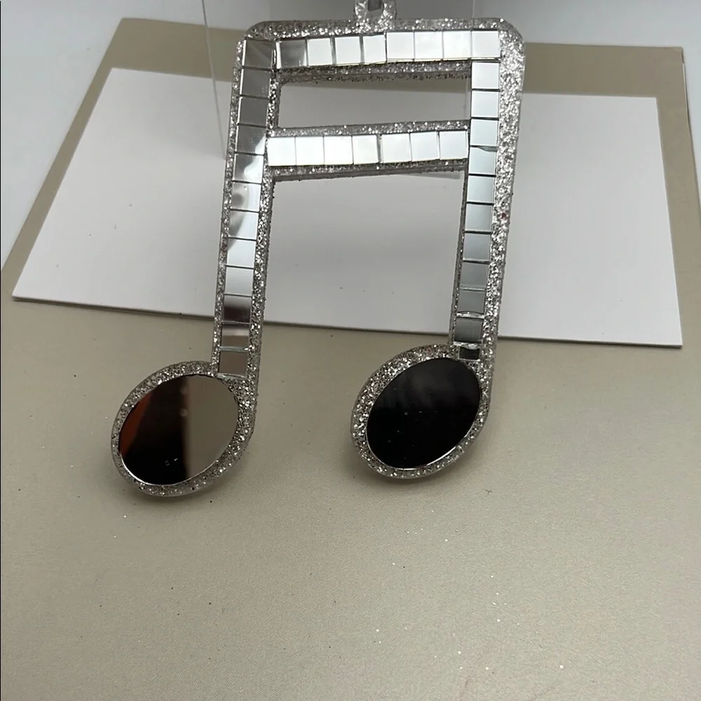 Silver / Glitter / Mirrors Music Note Ornament 4.5” H x 4.5” W x .25” D - Picture 15 of 15